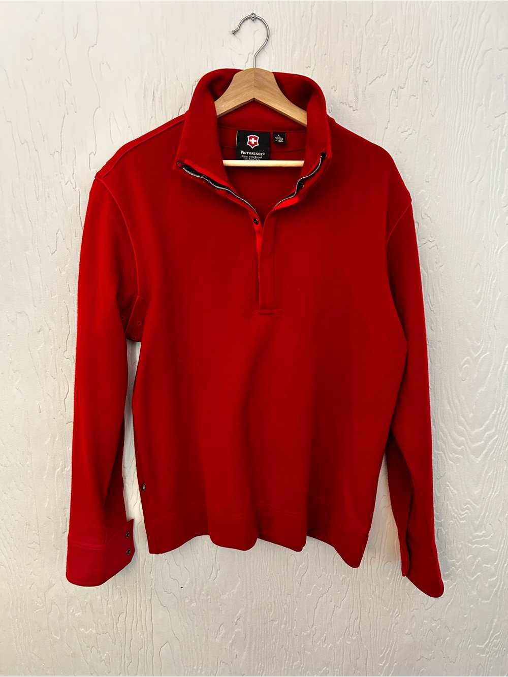 VICTORINOX 100% Wool Quarter Zip Sweater Red Men's Large Chalet Ski Old Money